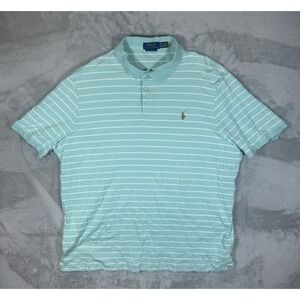 Polo Ralph Lauren Polo‎ Shirt Mens 2XL Green Stripe Classic Fit Flesh Pony Golf